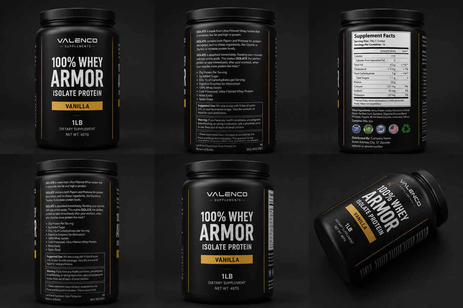 Valenco 100% Whey Armor Isolate, Vanilla, 1 LB tub